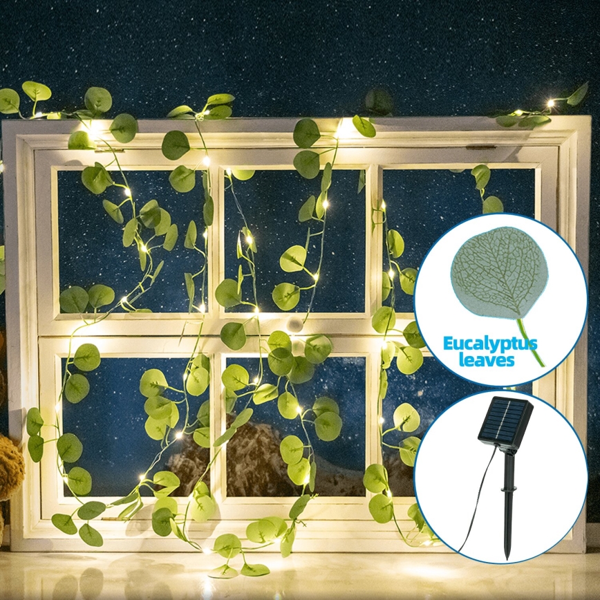 Aigostar - Cadena solar LED 50xLED/7m IP65 300 mAh blanco cálido eucalipto