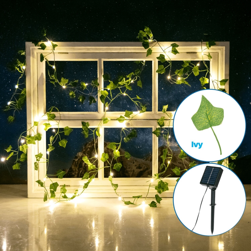Aigostar - Cadena solar LED 50xLED/7m IP65 300 mAh blanco cálido hiedra