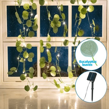 Aigostar - Cadena solar LED 70xLED/4x1m IP65 blanco cálido Eucalyptus