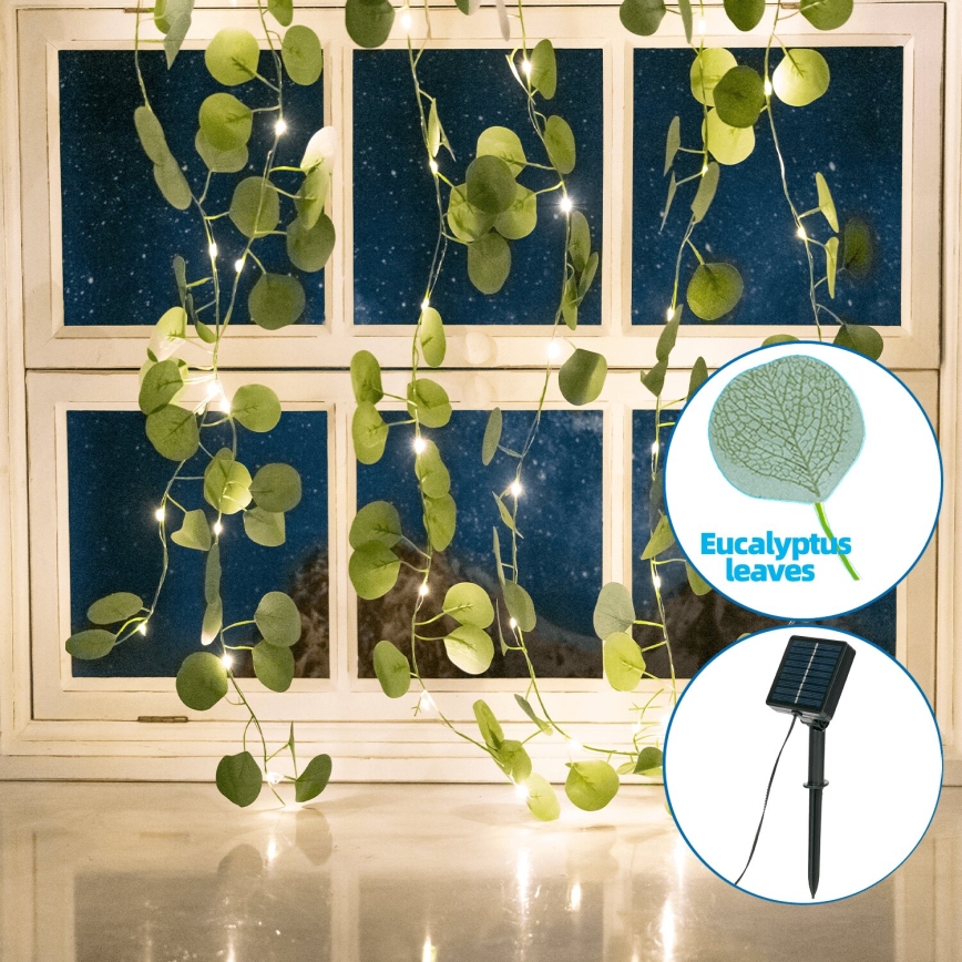 Aigostar - Cadena solar LED 70xLED/4x1m IP65 blanco cálido Eucalyptus