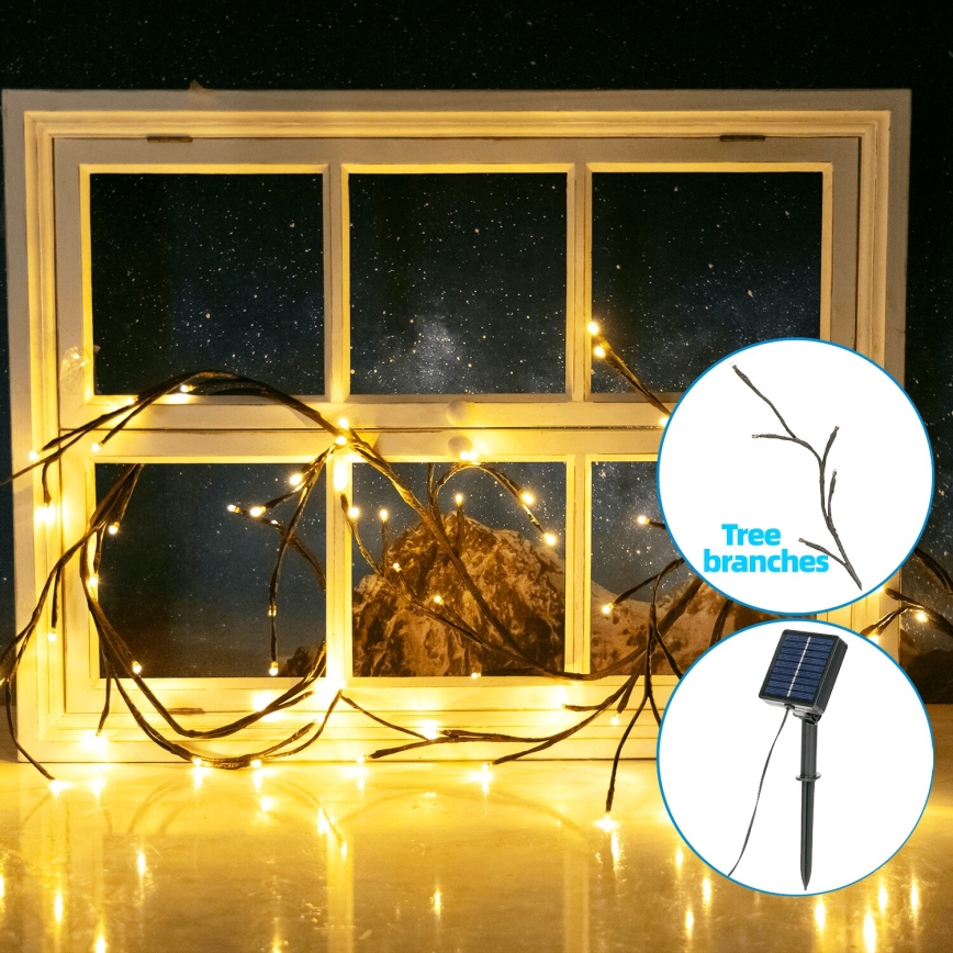 Aigostar - Cadena solar LED 72xLED/4m IP65 blanco cálido ramas de árboles