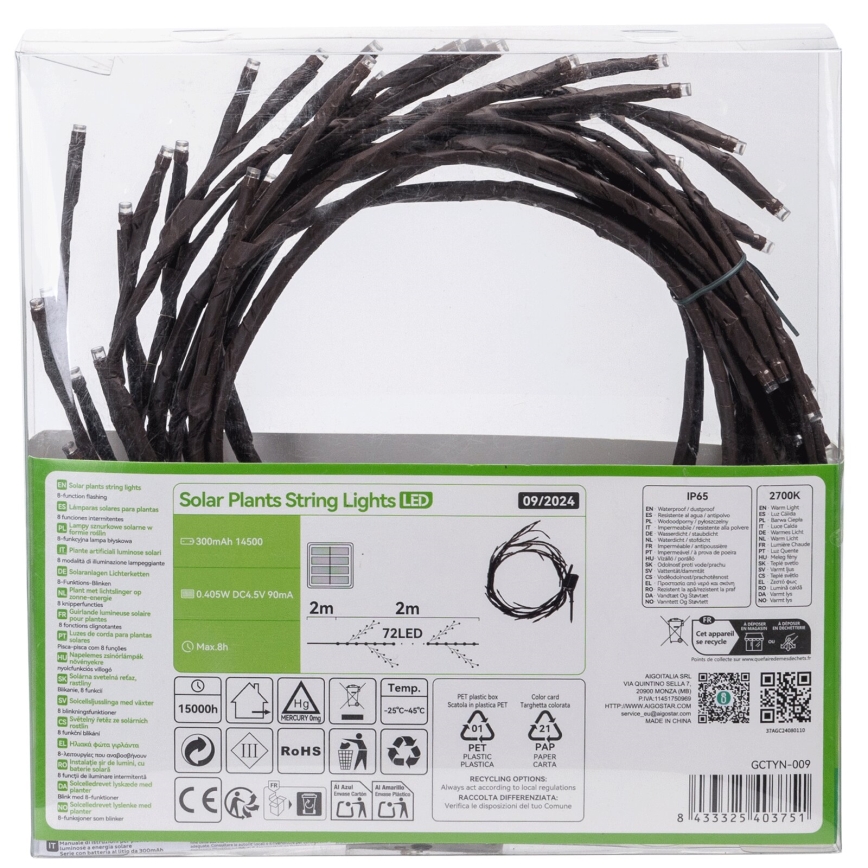 Aigostar - Cadena solar LED 72xLED/4m IP65 blanco cálido ramas de árboles