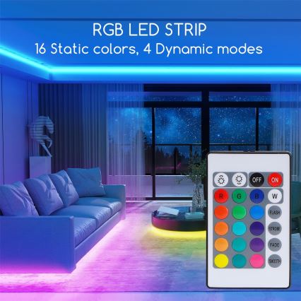 Aigostar - Cinta LED RGB regulable 5m LED/24W/12/230V IP65 + CR