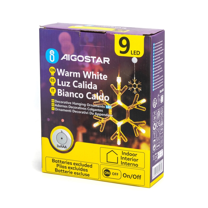 Aigostar - Decoración navideña LED LED/3xAAA blanco cálido copo de nieve 19cm