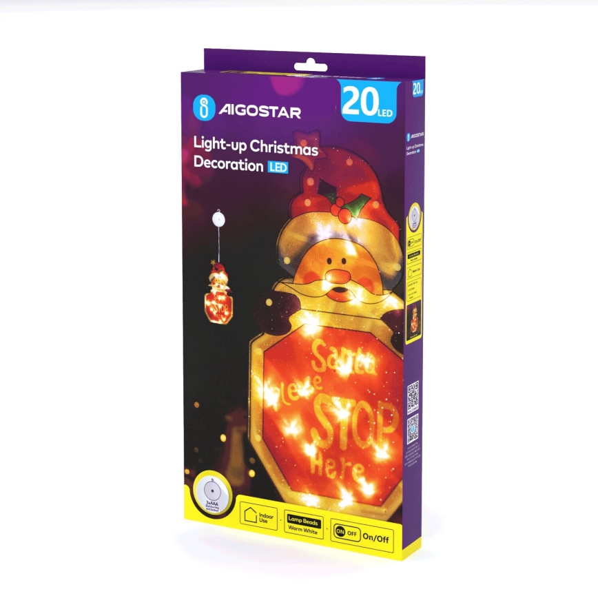 Aigostar - Decoración navideña LED LED/3xAAA Papá Noel con cartel 45cm