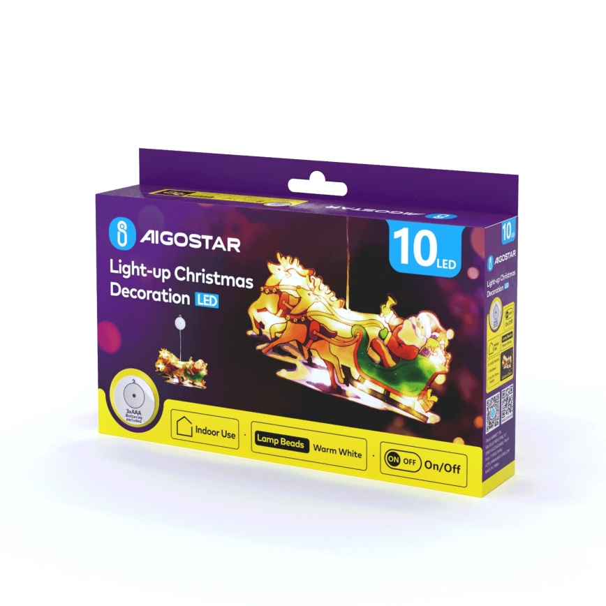 Aigostar - Decoración navideña LED LED/3xAAA Papá Noel con renos 13,4cm