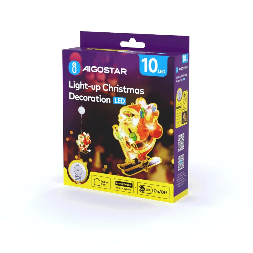 Aigostar - Decoración navideña LED LED/3xAAA Papá Noel en esquís 23cm