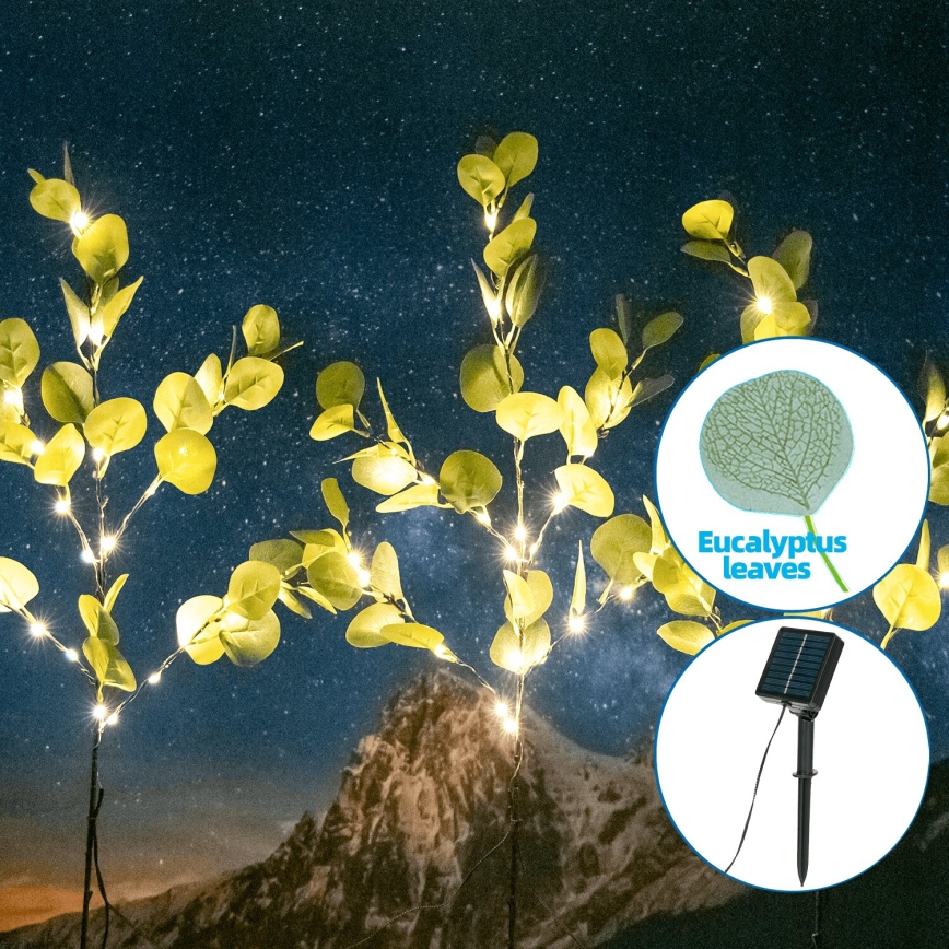 Aigostar - Decoración solar LED 60xLED/3,5m IP65 blanco cálido eucalipto