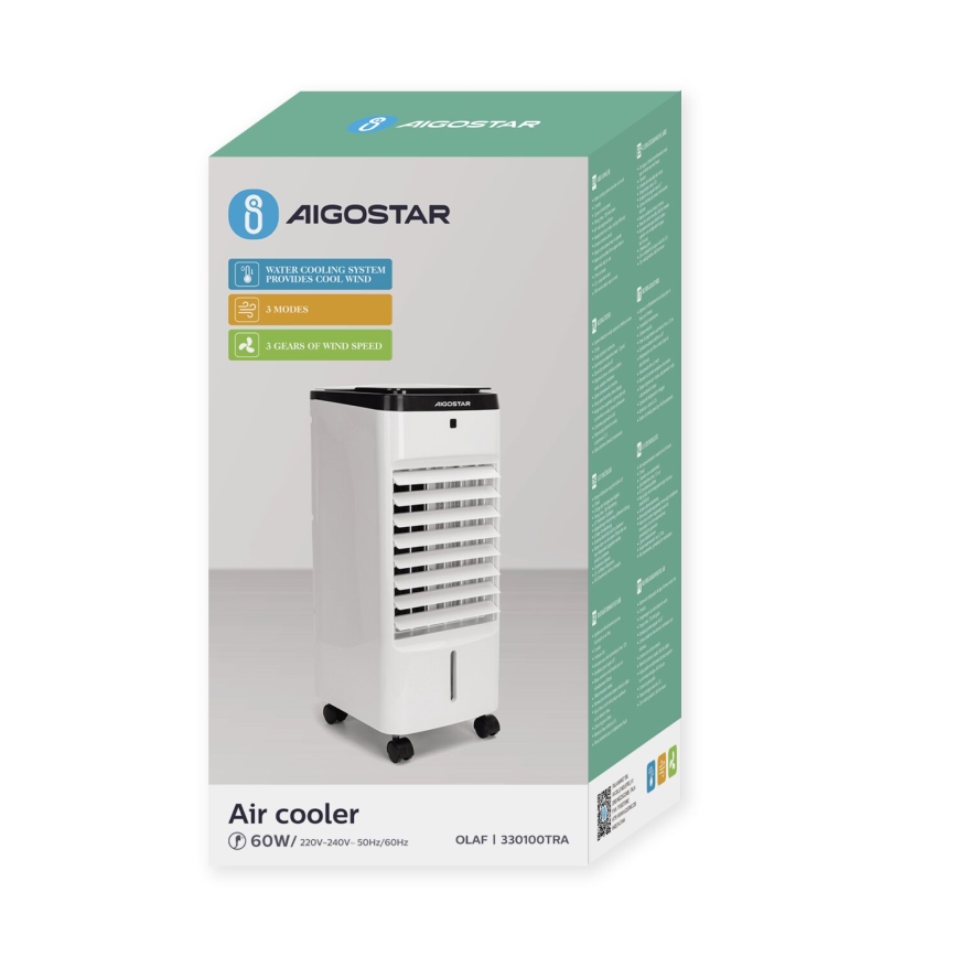 Aigostar - Enfriador de aire 60W/230V blanco/negro + control remoto
