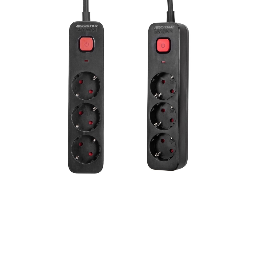 Aigostar - Extensión con interruptor 3Z Tipo F 1,5m negro