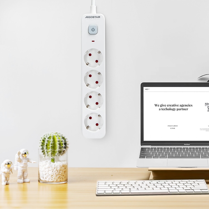 Aigostar - Extensión con interruptor 4Z Tipo F 1,5m blanco