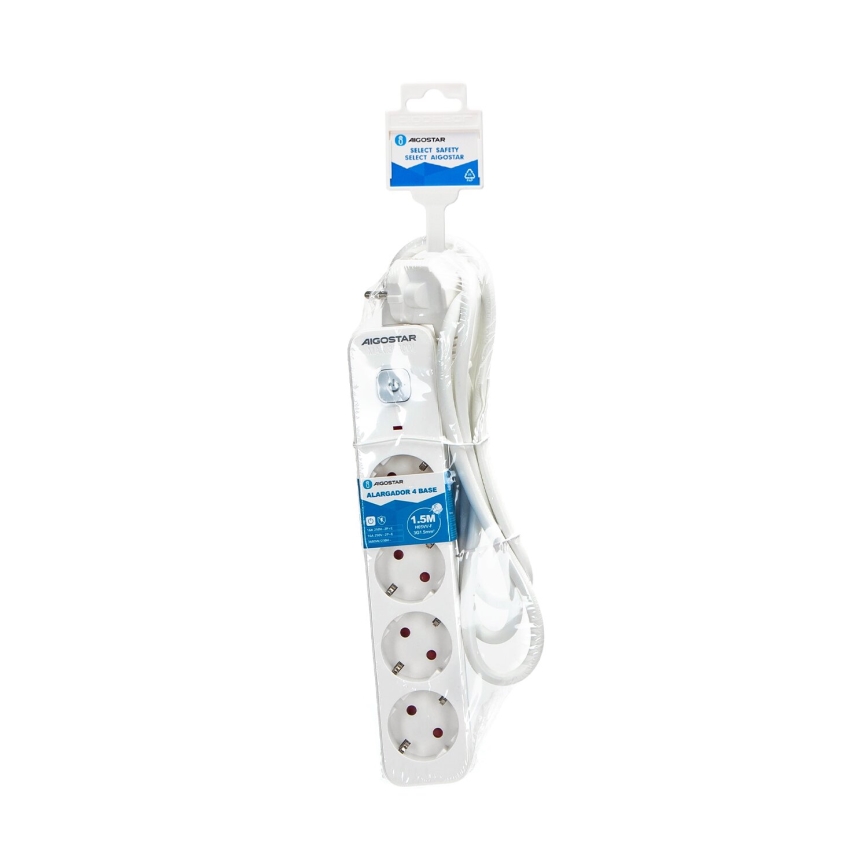 Aigostar - Extensión con interruptor 4Z Tipo F 1,5m blanco