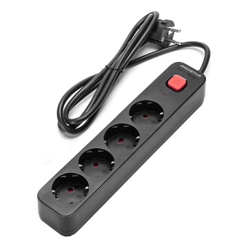 Aigostar - Extensión con interruptor 4Z Tipo F 1,5m negro