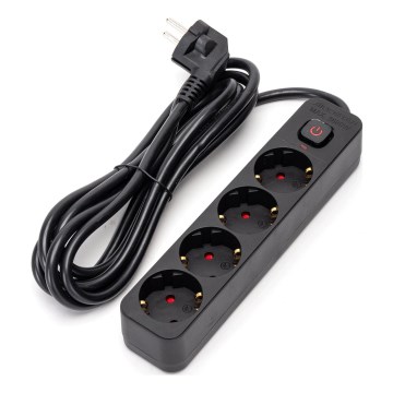 Aigostar - Extensión con interruptor 4Z Tipo F 3m negro