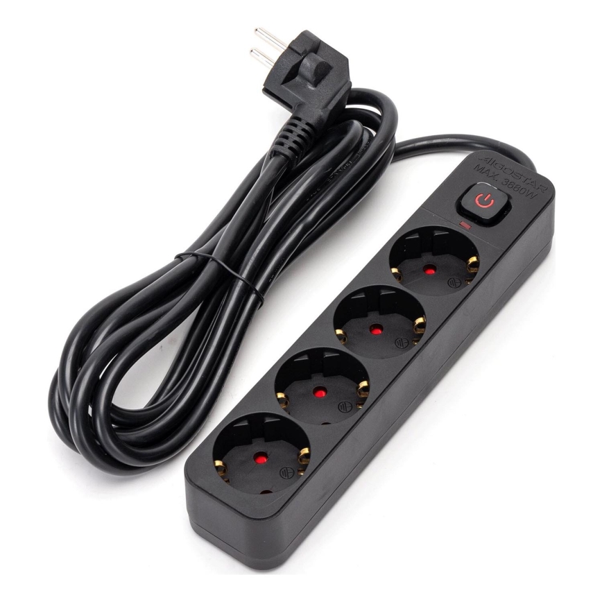 Aigostar - Extensión con interruptor 4Z Tipo F 3m negro