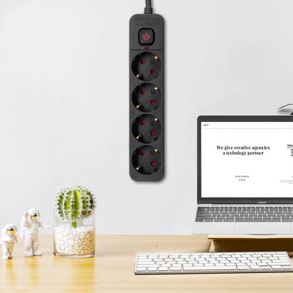 Aigostar - Extensión con interruptor 4Z Tipo F 3m negro