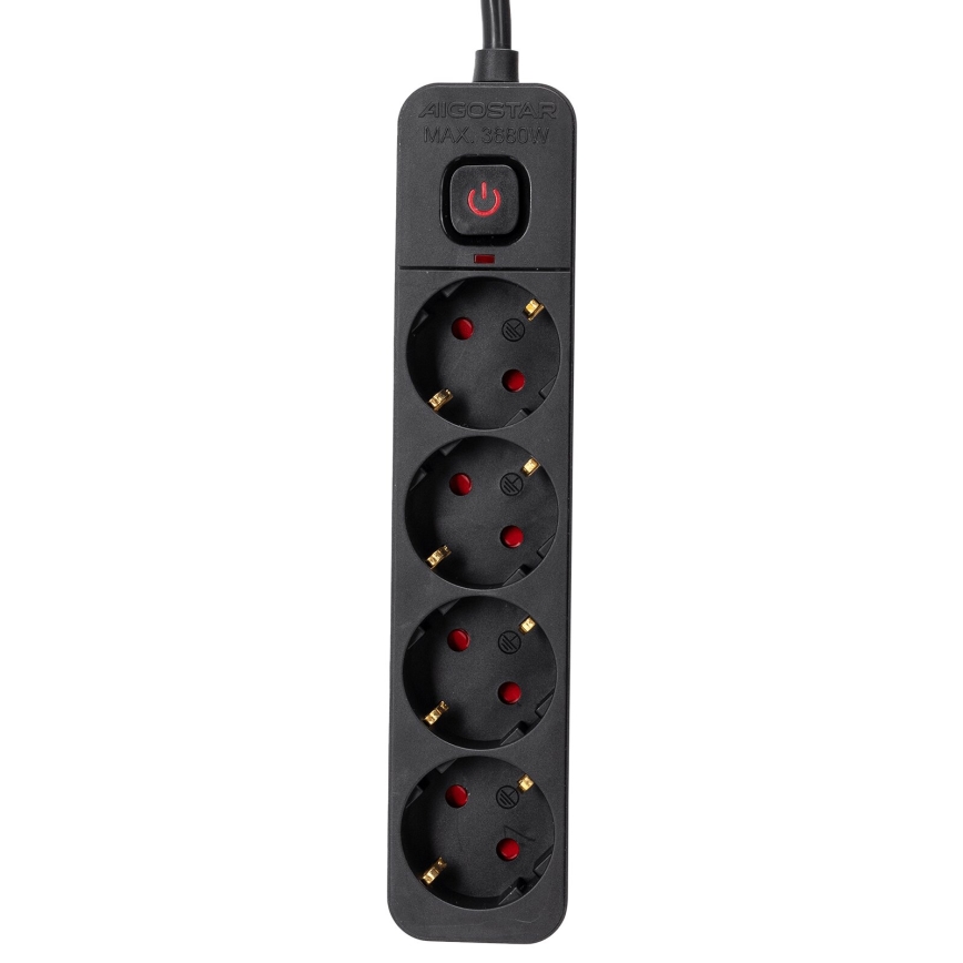 Aigostar - Extensión con interruptor 4Z Tipo F 3m negro