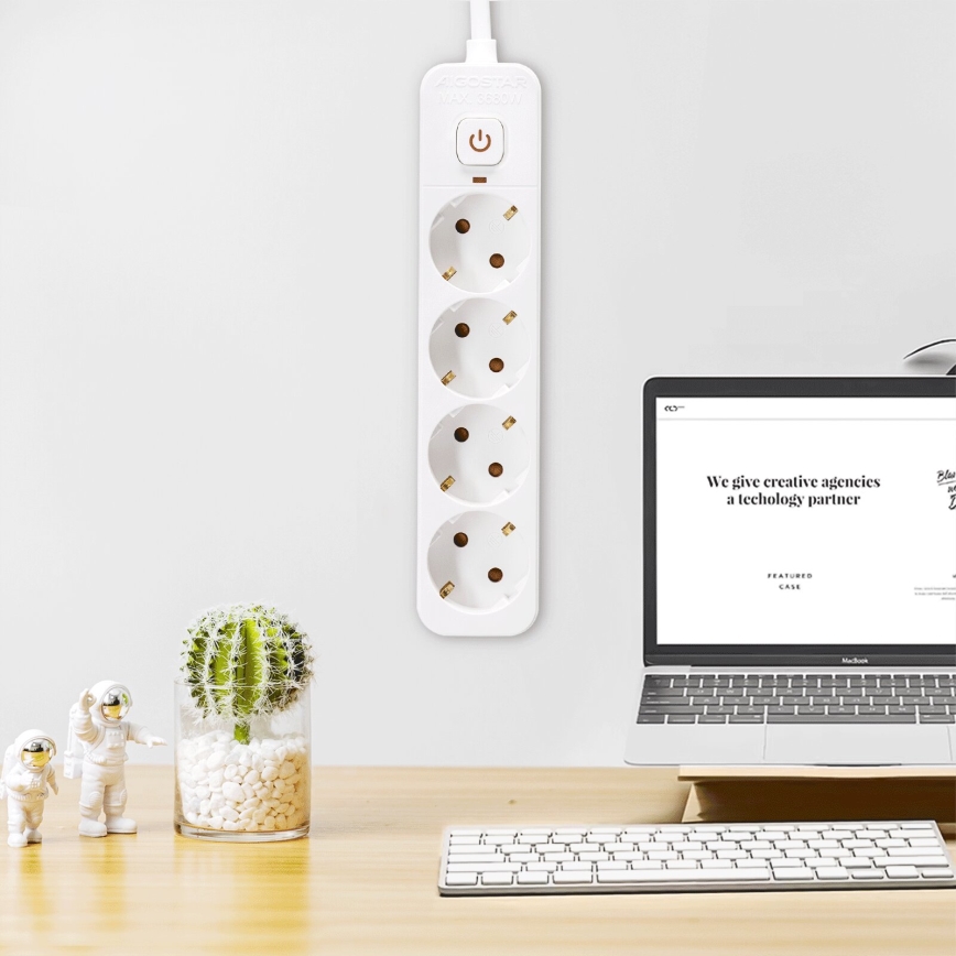 Aigostar - Extensión con interruptor 4Z Tipo F 5m blanco