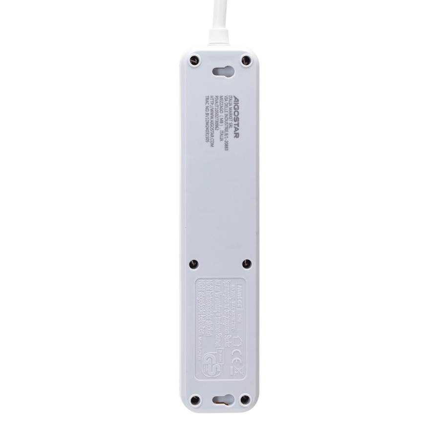 Aigostar - Extensión con interruptor 4Z Tipo F 5m blanco