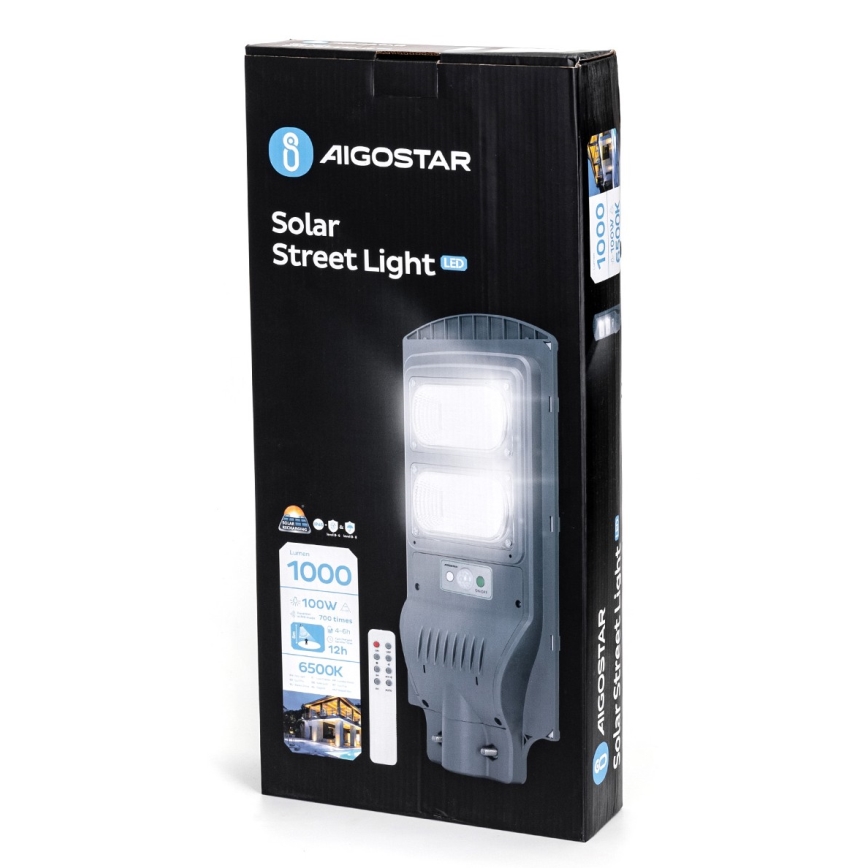 Aigostar - Farola solar LED con sensor LED/100W/3,2V 10000mAh IP65 6500K + control remoto