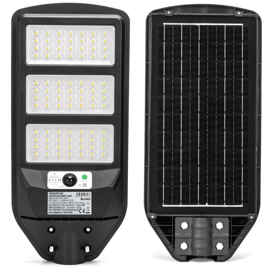 Aigostar - Farola solar LED con sensor LED/150W/3,2V 8000mAh IP65 6500K + control remoto