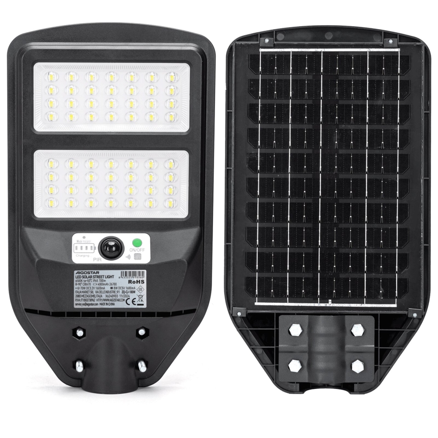 Aigostar - Farola solar LED con sensor LED/70W/3,2V 4000mAh IP65 6500K + control remoto