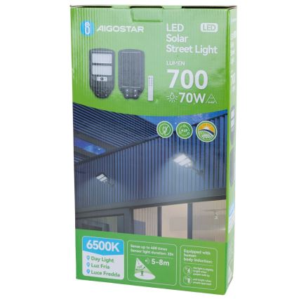 Aigostar - Farola solar LED con sensor LED/70W/3,2V 4000mAh IP65 6500K + control remoto