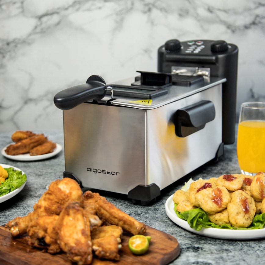 Aigostar - Freidora 2200W/230V 3l negro/cromo mate