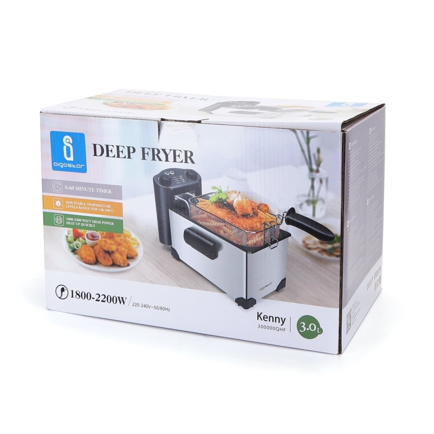 Aigostar - Freidora 2200W/230V 3l negro/cromo mate