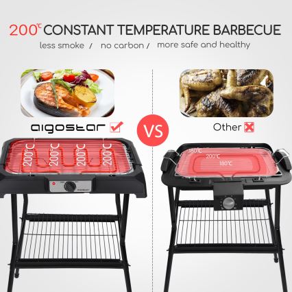 Aigostar - Grill eléctrico con soporte 2000W/230V negro