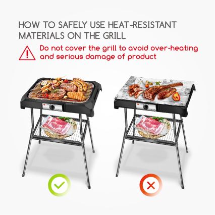 Aigostar - Grill eléctrico con soporte 2000W/230V negro