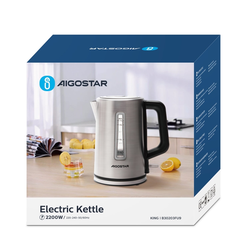 Aigostar - Hervidor 1,7l 2200W/230V cromo mate