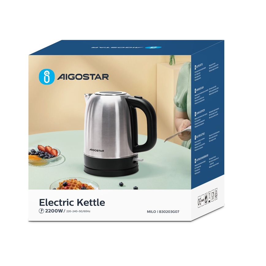 Aigostar - Hervidor 1,7l 2200W/230V cromo mate