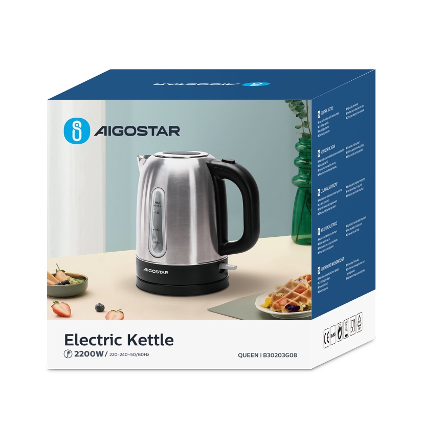 Aigostar - Hervidor 1,7l 2200W/230V cromo mate