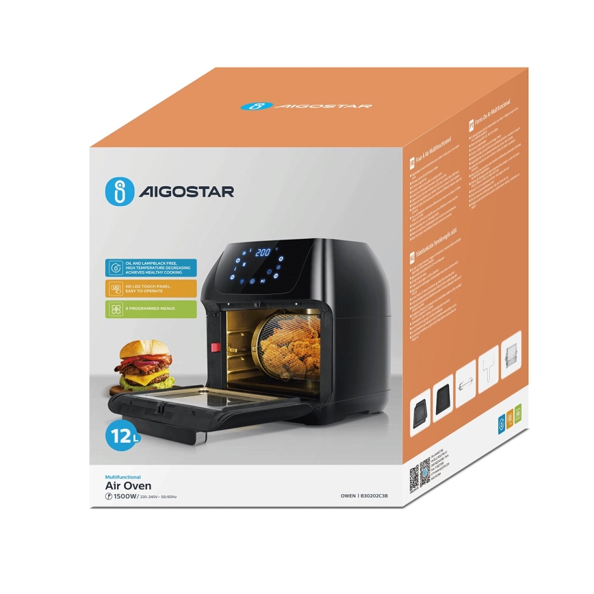 Aigostar - Horno de aire caliente 1400W/230V 12l negro