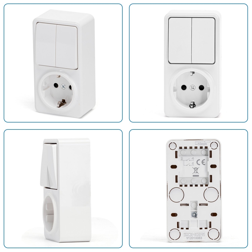 Aigostar - Interruptor 2P con un enchufe 1x10A/250V
