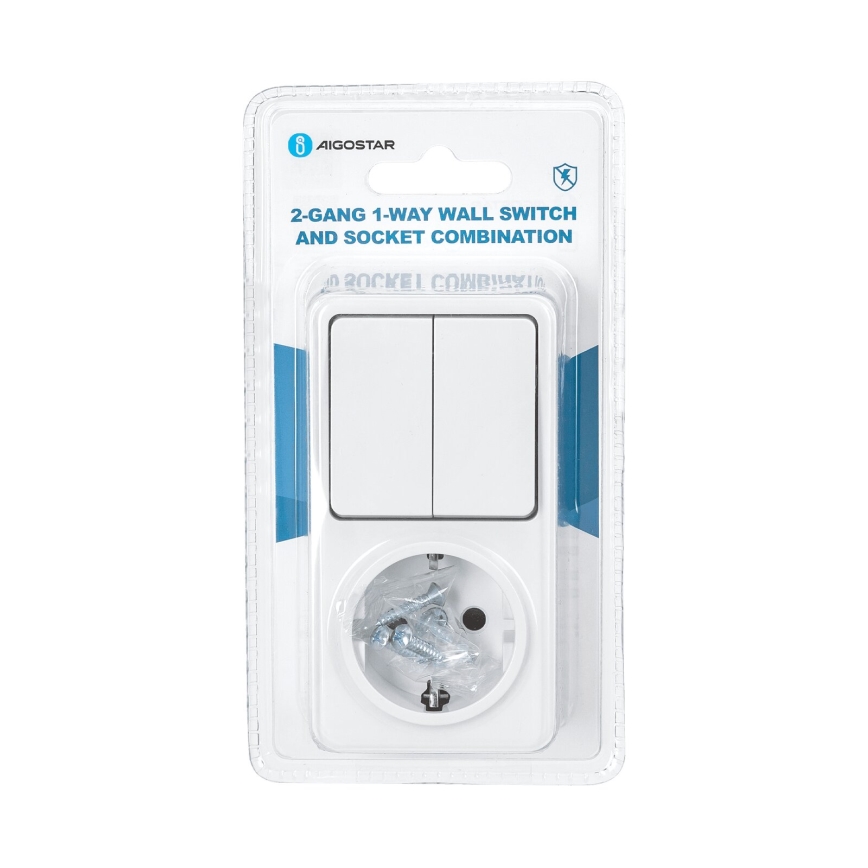 Aigostar - Interruptor 2P con un enchufe 1x10A/250V