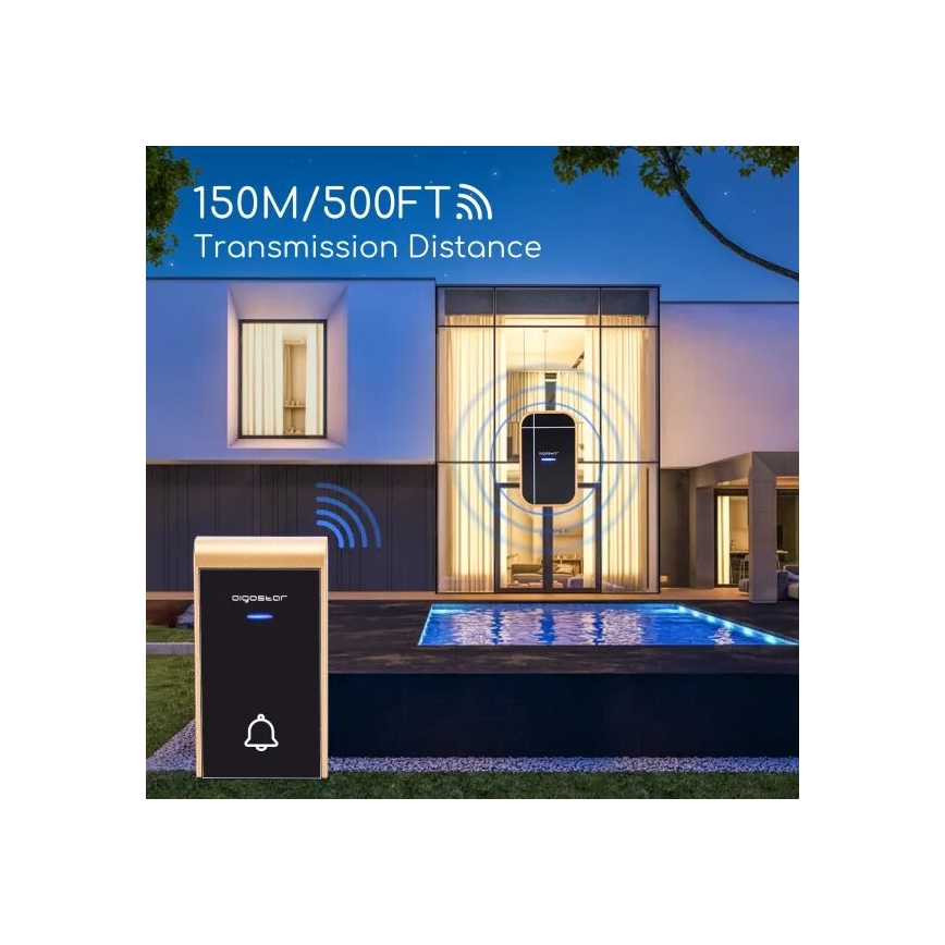 Aigostar - JUEGO 2x Timbre inalámbrico 230V IP44 negro/cobre