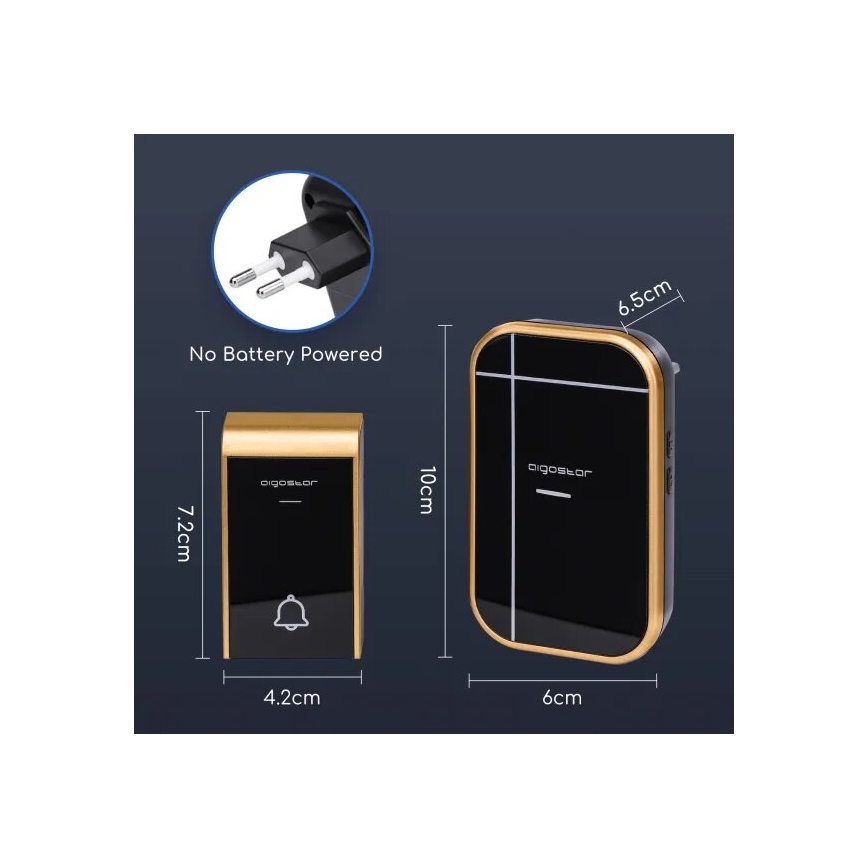Aigostar - JUEGO 2x Timbre inalámbrico 230V IP44 negro/cobre