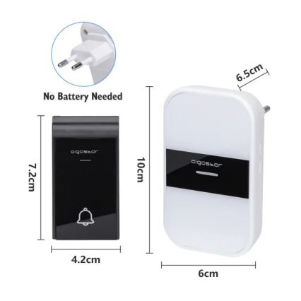 Aigostar - Juego 2x Timbre inalámbrico para enchufe 230V IP44 blanco/negro