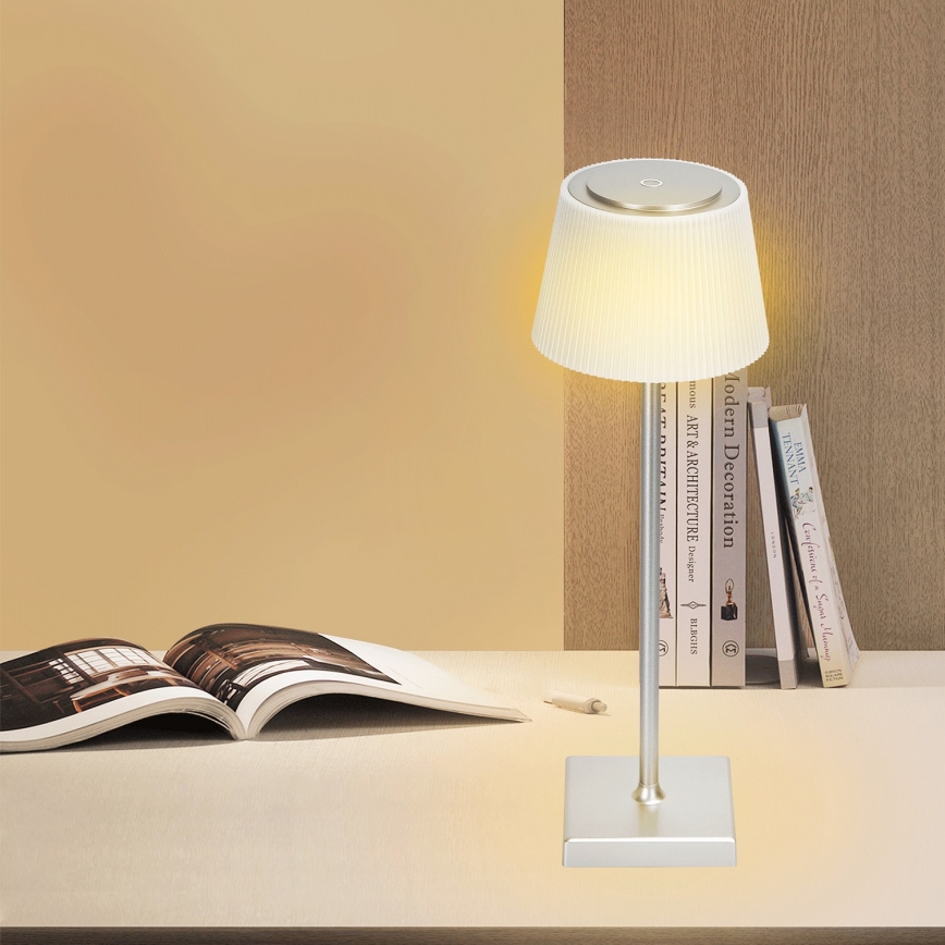 Aigostar - Lámpara de mesa LED de exterior regulable y recargable LED/4W/5V 3600mAh blanco/cromo mate IP54