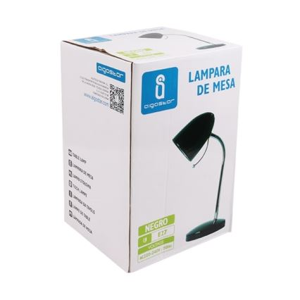 Aigostar - Lámpara de mesa 1xE27/36W/230V negro/cromo brillante