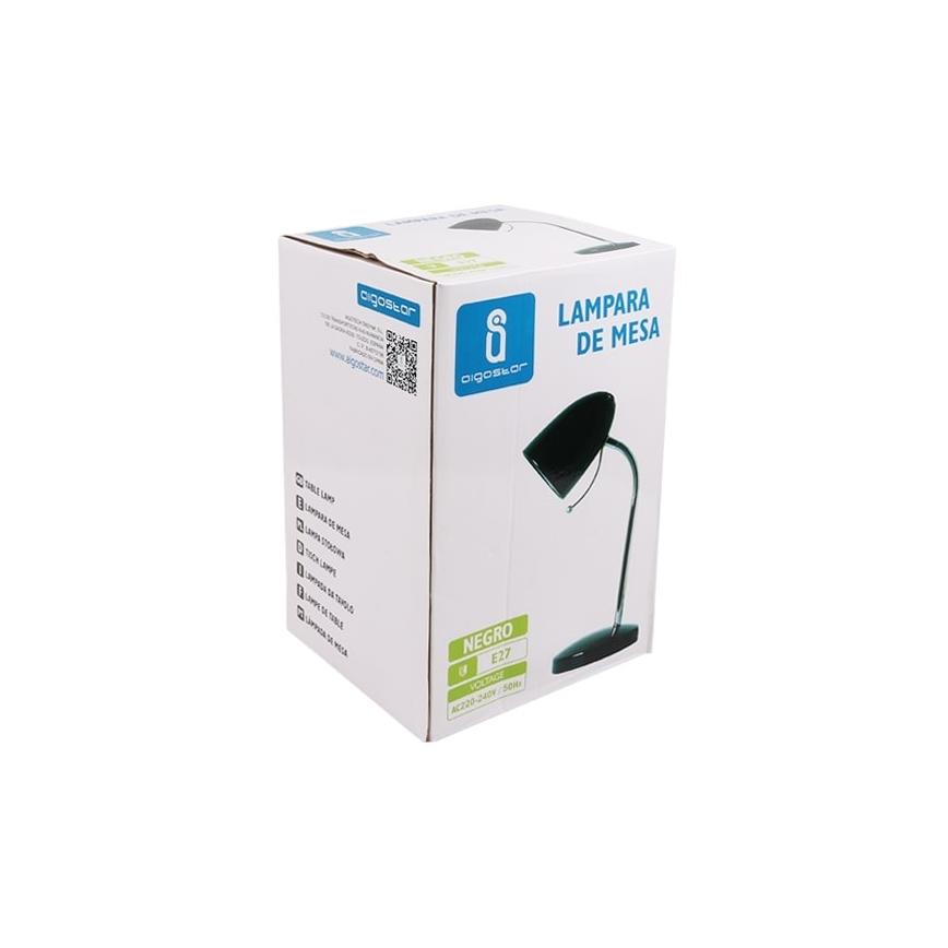 Aigostar - Lámpara de mesa 1xE27/36W/230V negro/cromo brillante