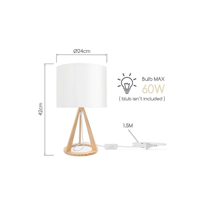 Aigostar - Lámpara de mesa 1xE27/60W/230V pino