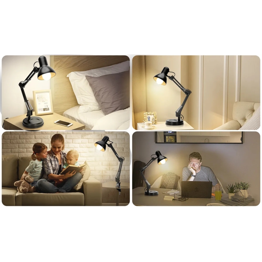 Aigostar - Lámpara de mesa 2en1 1xE27/40W/230V negro