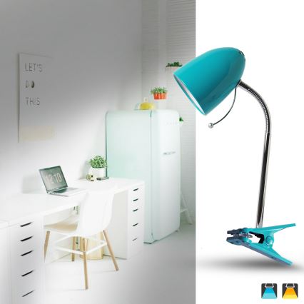 Aigostar -  Lámpara de mesa con clip 1xE27/11W/230V azul/cromo brillante