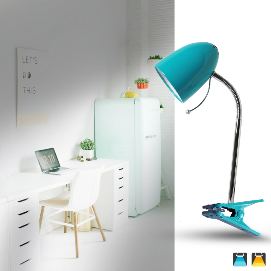 Aigostar -  Lámpara de mesa con clip 1xE27/11W/230V azul/cromo brillante