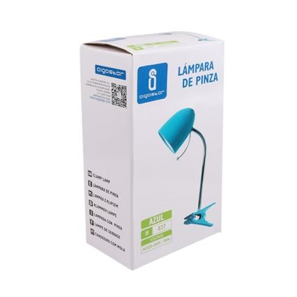 Aigostar -  Lámpara de mesa con clip 1xE27/11W/230V azul/cromo brillante