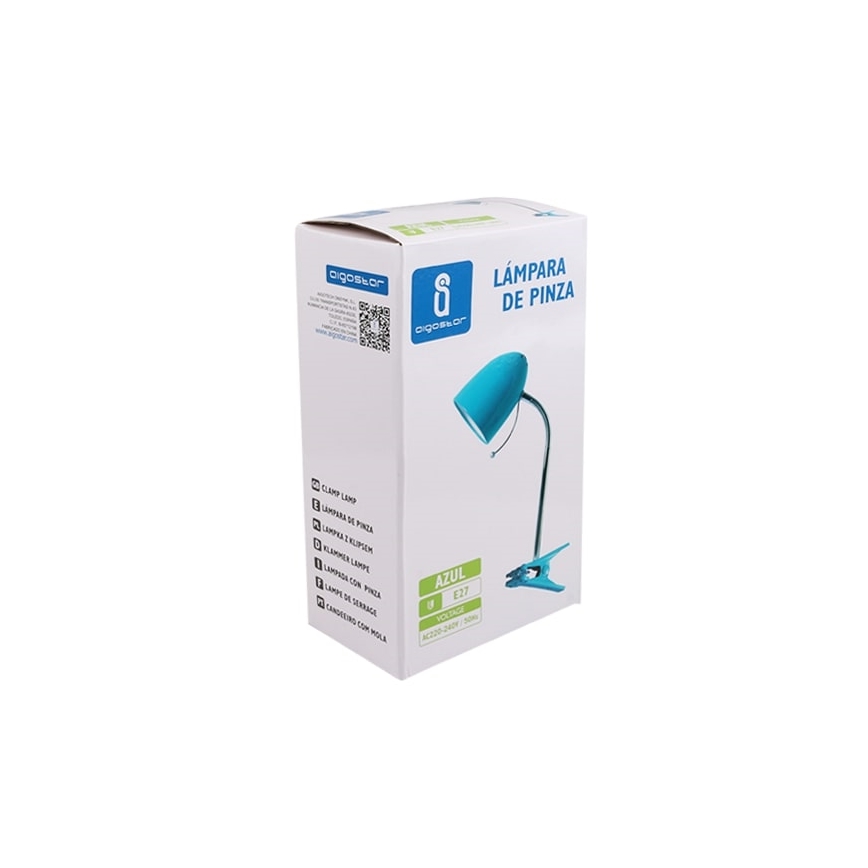 Aigostar -  Lámpara de mesa con clip 1xE27/11W/230V azul/cromo brillante