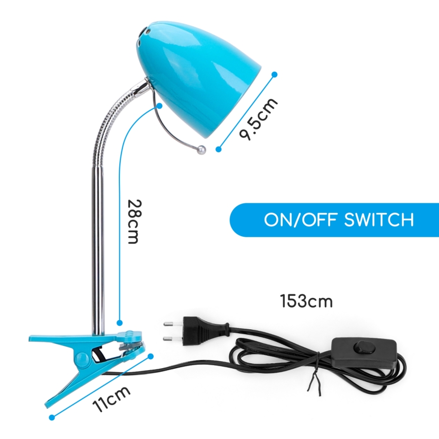 Aigostar -  Lámpara de mesa con clip 1xE27/11W/230V azul/cromo brillante